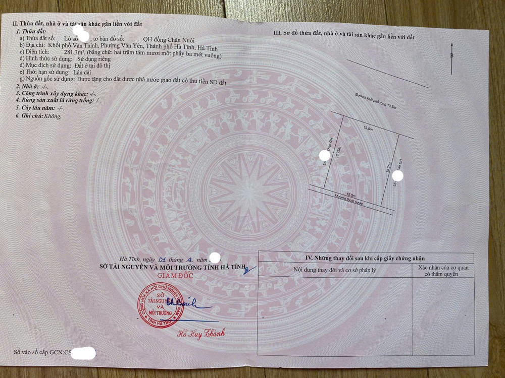 Lô đất biệt thự quy hoạch đồng chăn nuôi,phường văn yên,tp hà tĩnh