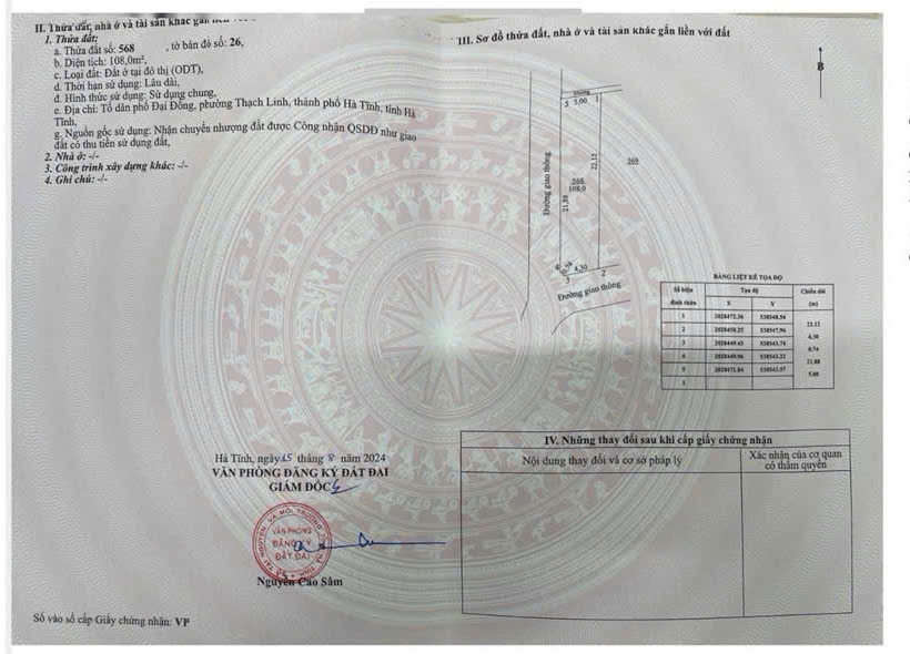 Bán lô đất 2 mặt tiền, lối 2 đường Vũ Quang, tdp đại đồng , thạch linh, tp Hà Tĩnh.