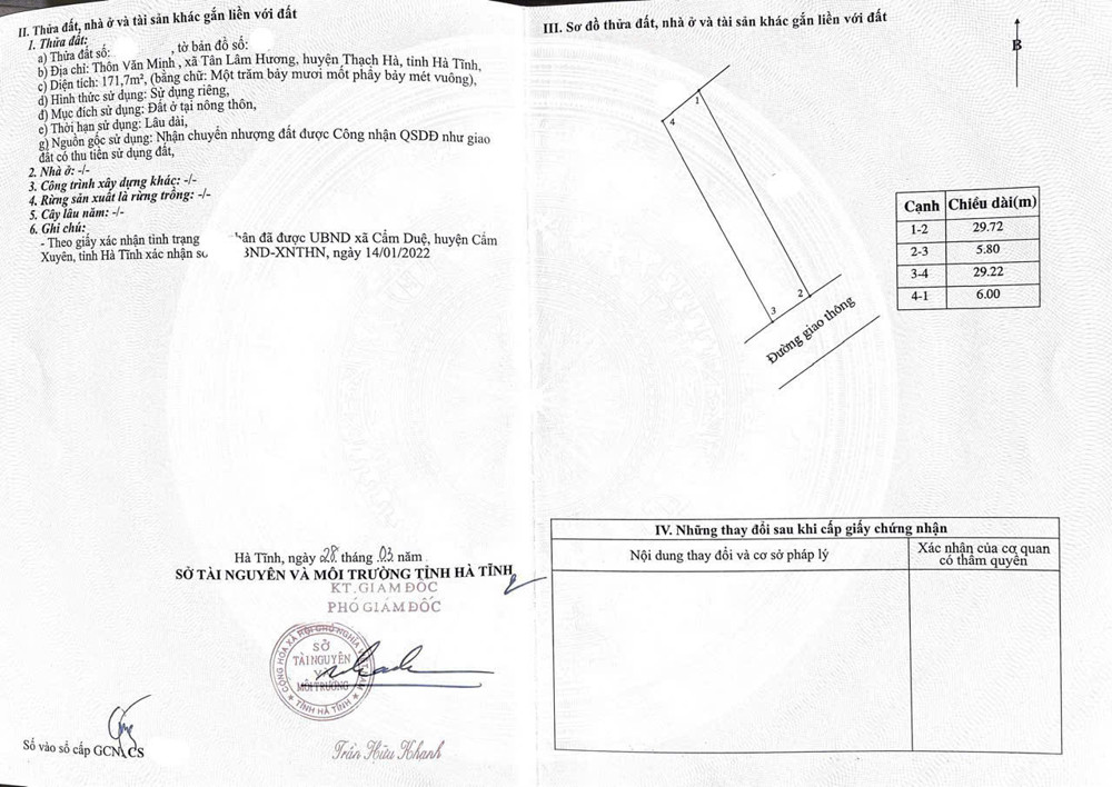 Lô đất F0 cho nhà đầu tư Thôn văn minh,thạch tân(cũ).hà tĩnh