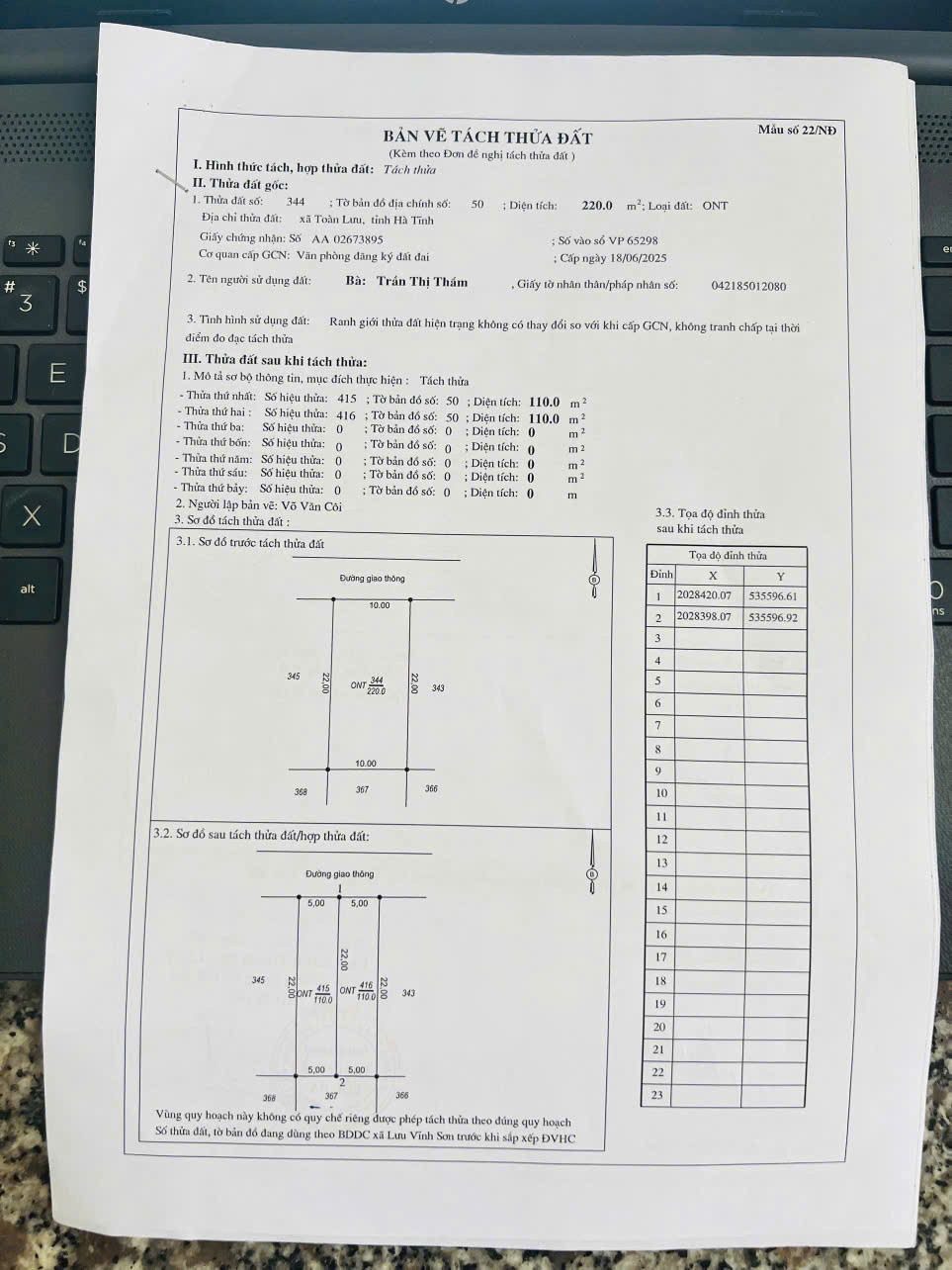 Đất qh lối hai đường TL3. Sát bên cây xăng thạch vĩnh Gần khu công nghiệp. 