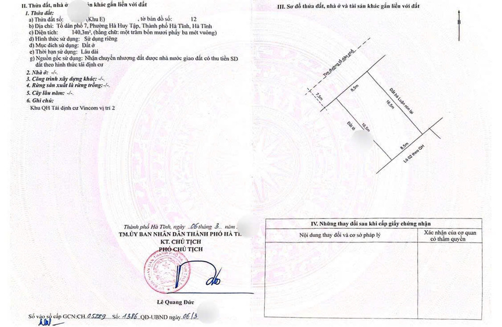 - Lô đất QH Tái Định Cư Vincom, TDP7 Hà huy tập Cũ ( Phường Thành sen mới) 