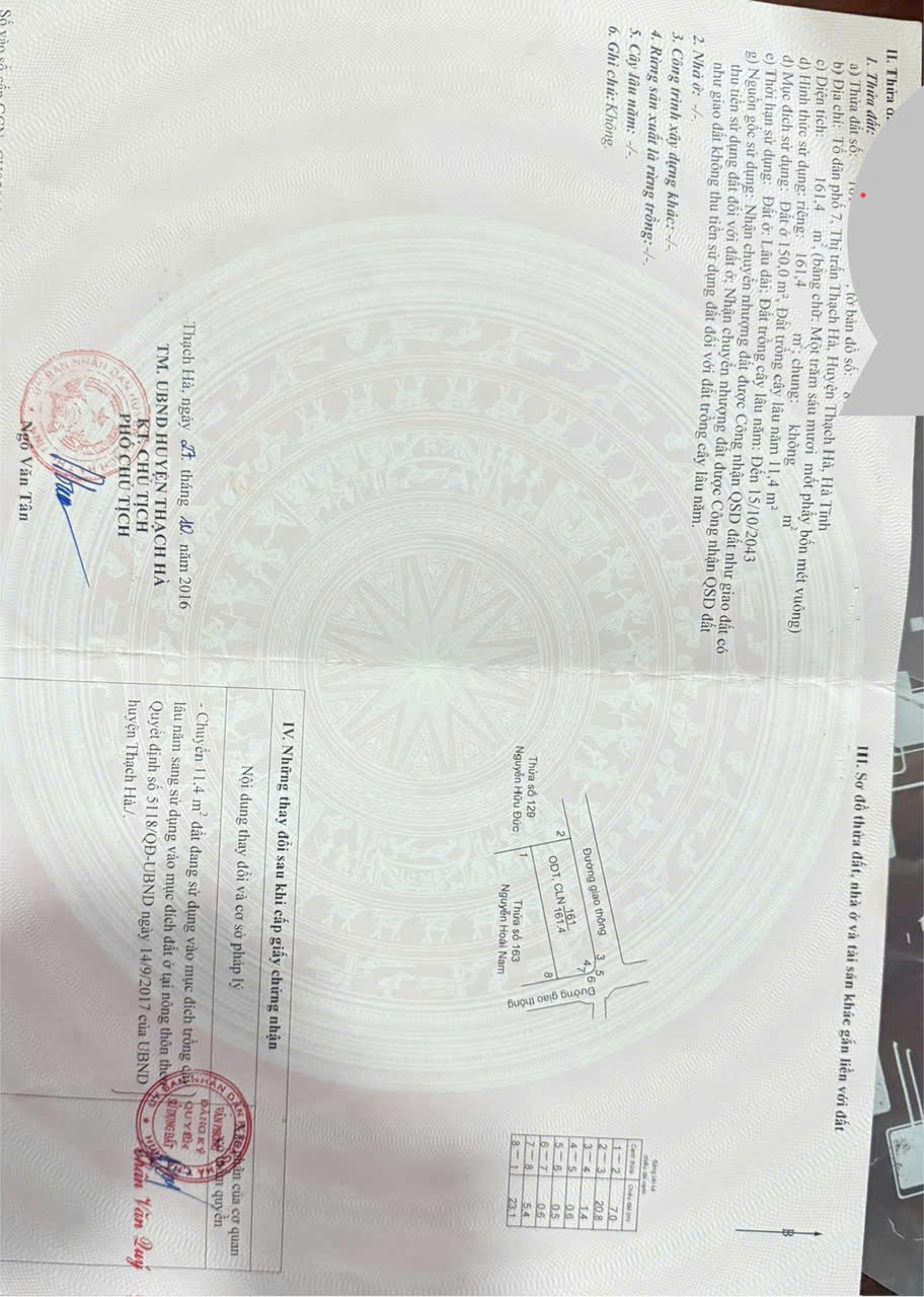 Lô đất 2 mặt tiền tổ 7 thị trấn thạch hà 